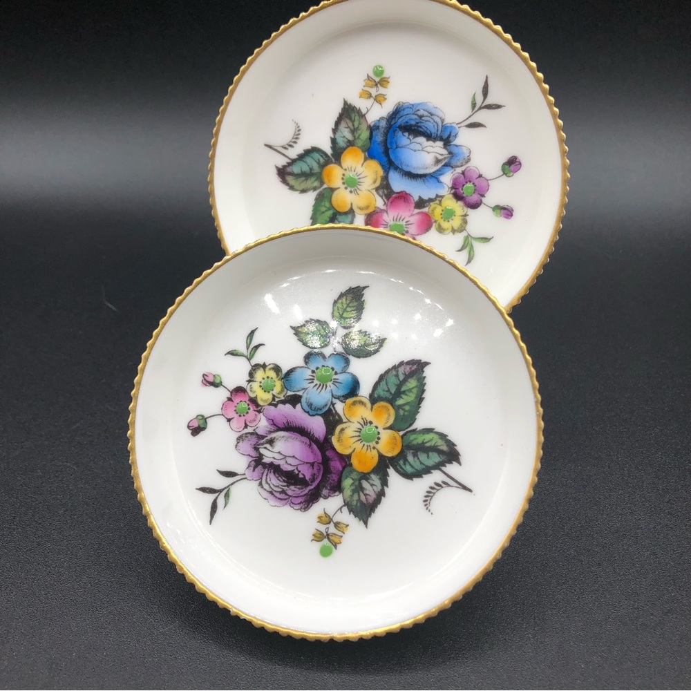 2 Hand painted Royal Worcester Flowered Fine Bone China Coasters.  NEW